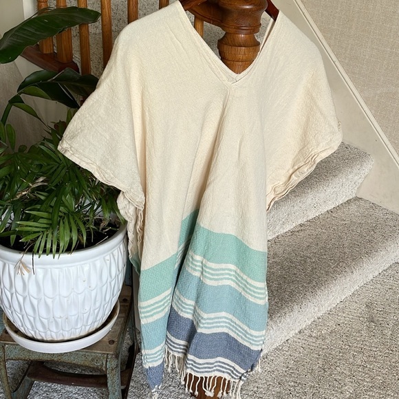 Tribe Alive Cream and Blue Accent Beach Kimono Swim Cover - Picture 6 of 14